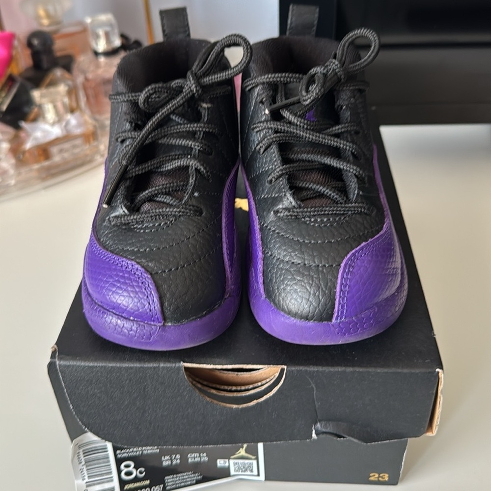Jordan 12 Retro- Black and Purple Toddler 8C